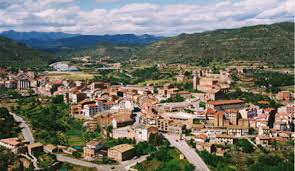 Fontanero Puig-reig conduciendo por calle céntrica de Puig-reig con casas de piedra y vehículos estacionados.